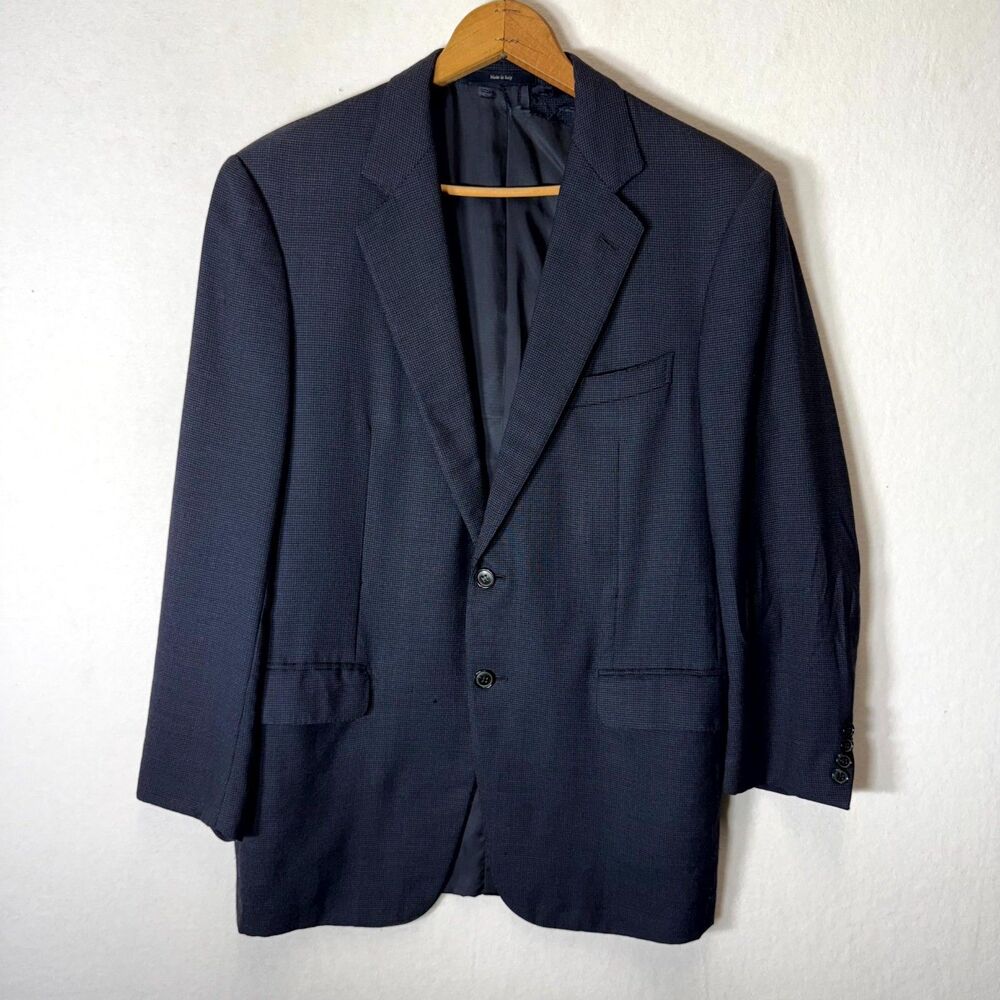 Ermenegildo‎ Zegna Mens Blue and Black Blazer Suit Jacket 50R 100% Wool